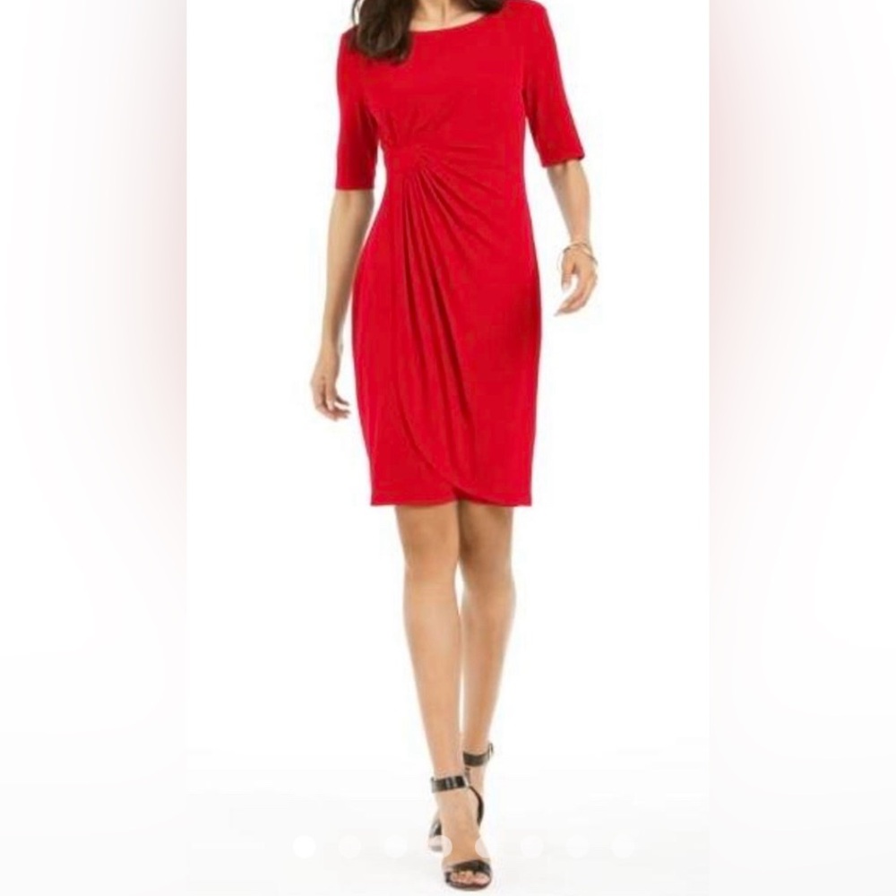 Connected Apparel Faux Wrap Dress S/14 Apple red Slip on Faux wrap 3/4 sleeves
